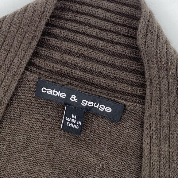 Cable & Gauge Size M Brown Knit Open Front Single Button Shawl Sweater - Picture 5 of 8